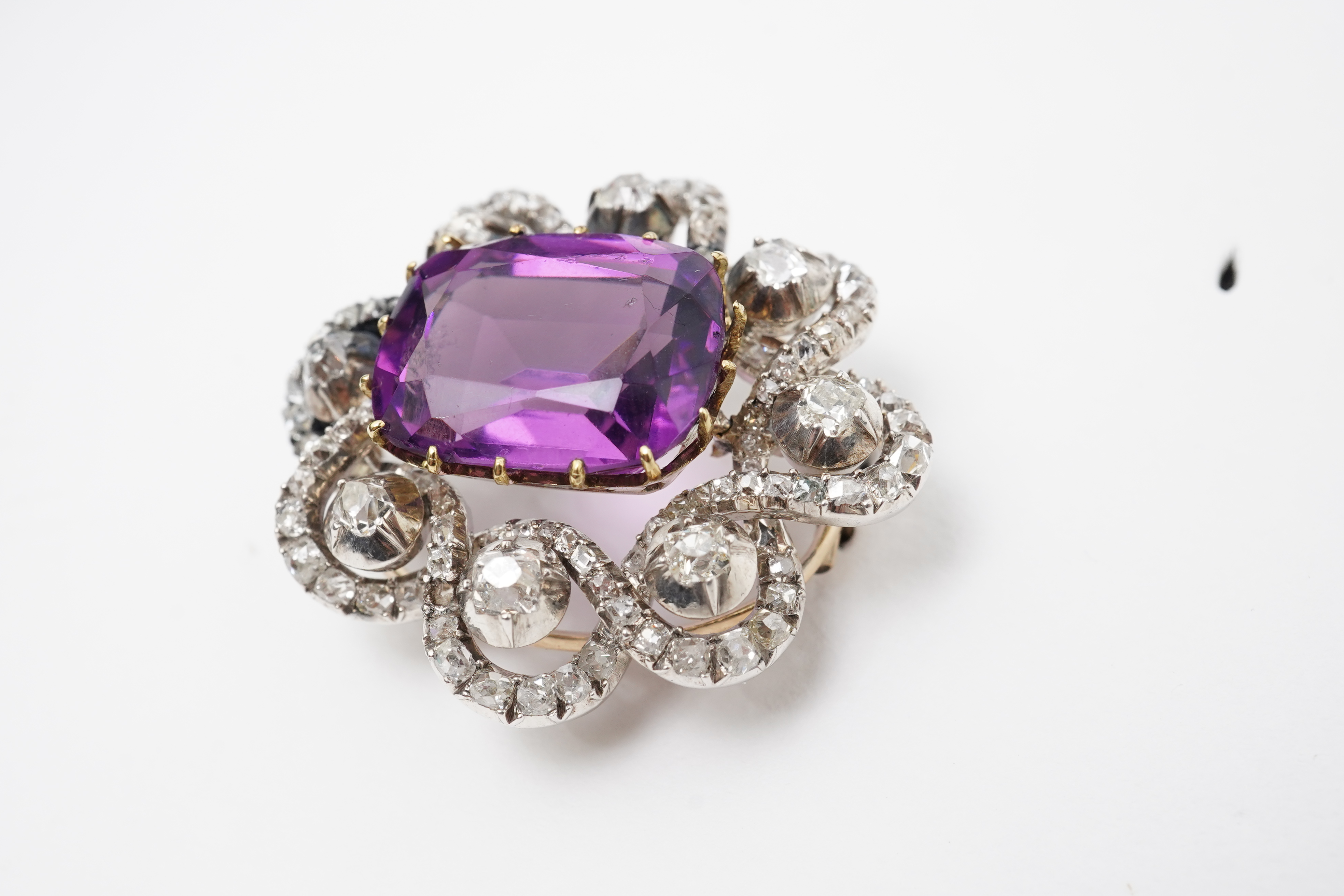 An attractive Victorian amethyst and diamond brooch, second half 19th century